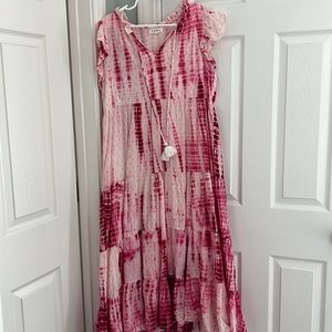 THML pink and white midi length dress